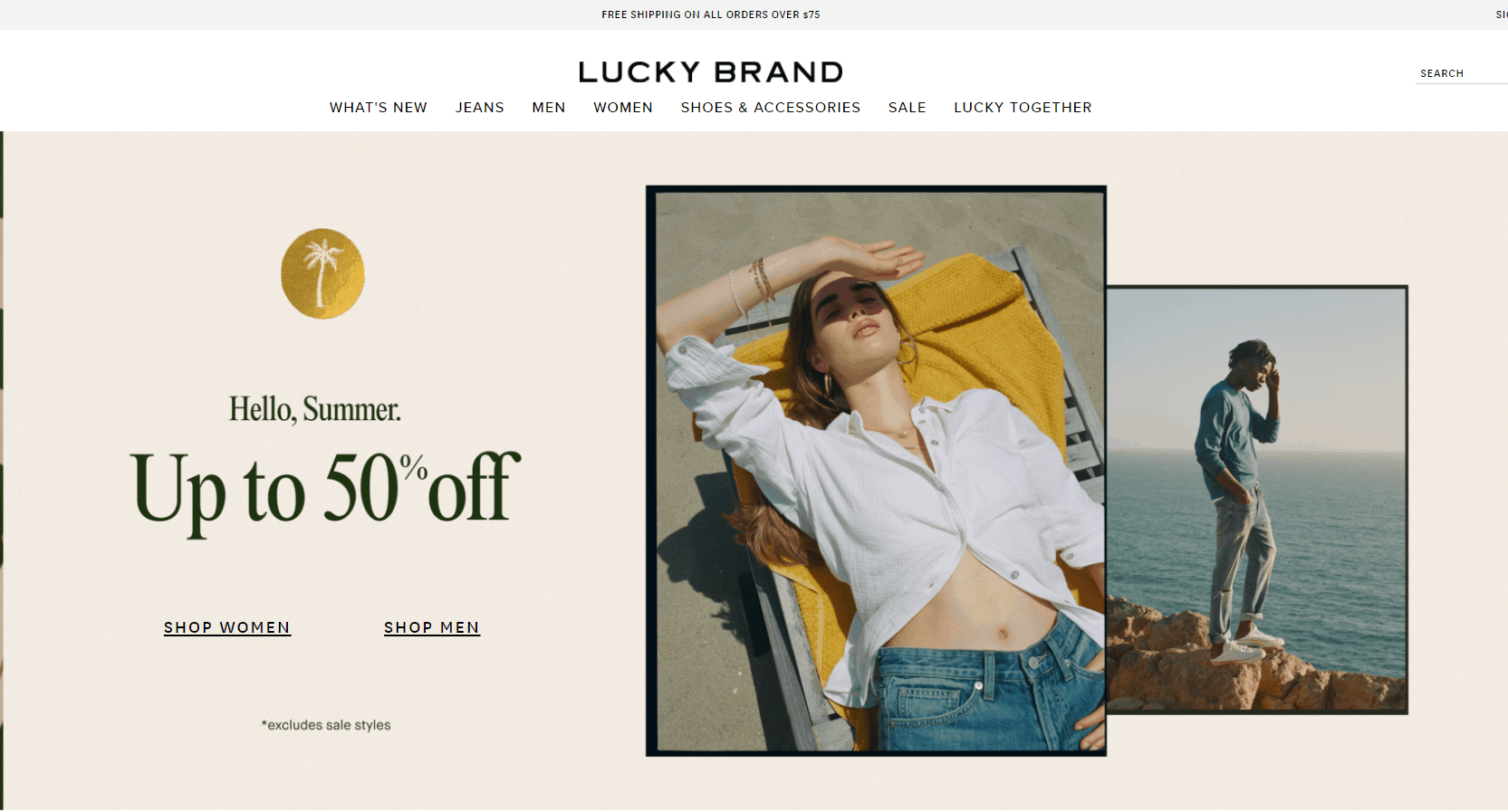 Lucky Brand优惠码2026 luckybrand美国官网夏季大促精选服饰低至5折促销满额免邮