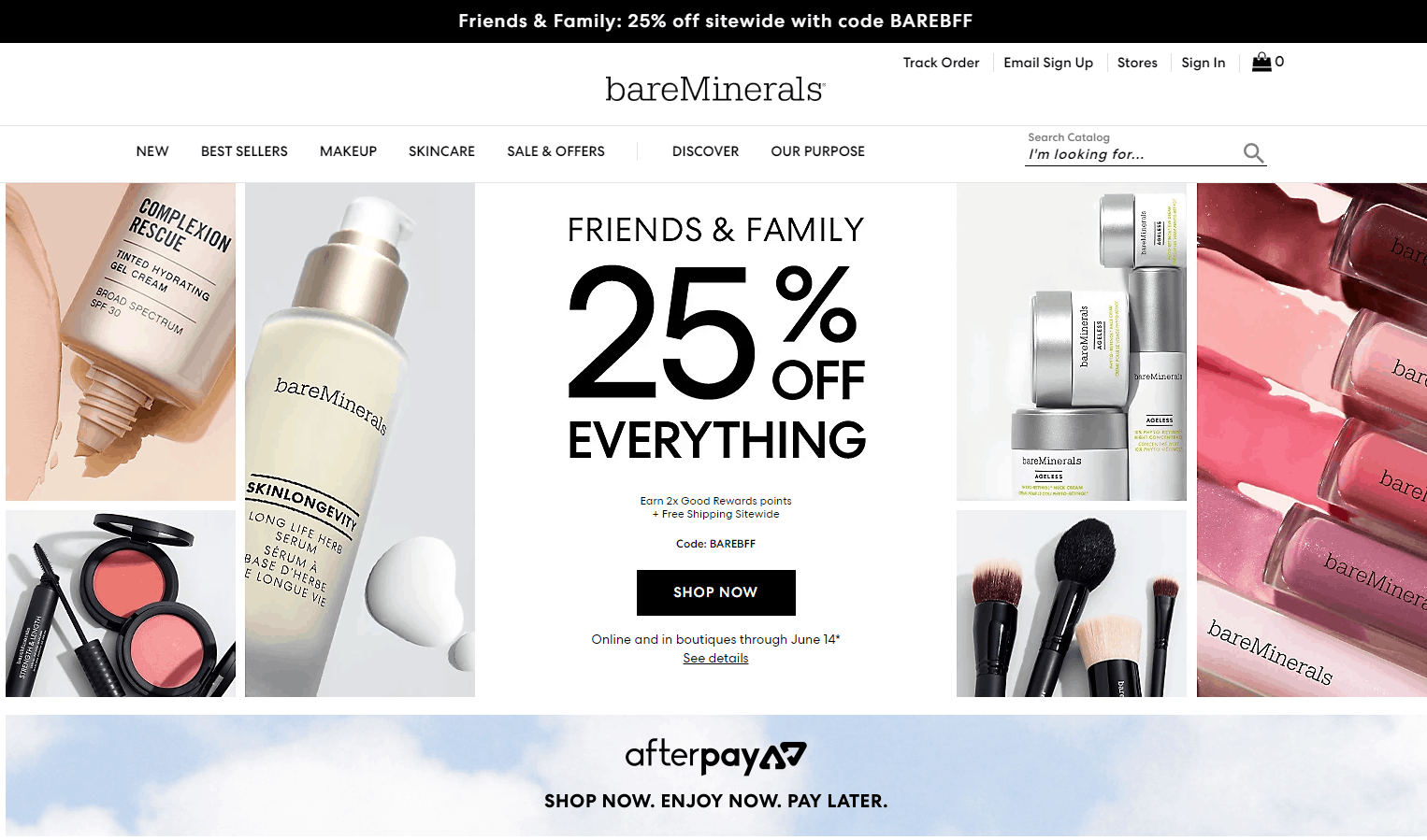 Bareminerals折扣码2026 bareminerals美国官网现有全场彩妆护肤75折促销折扣区也参加