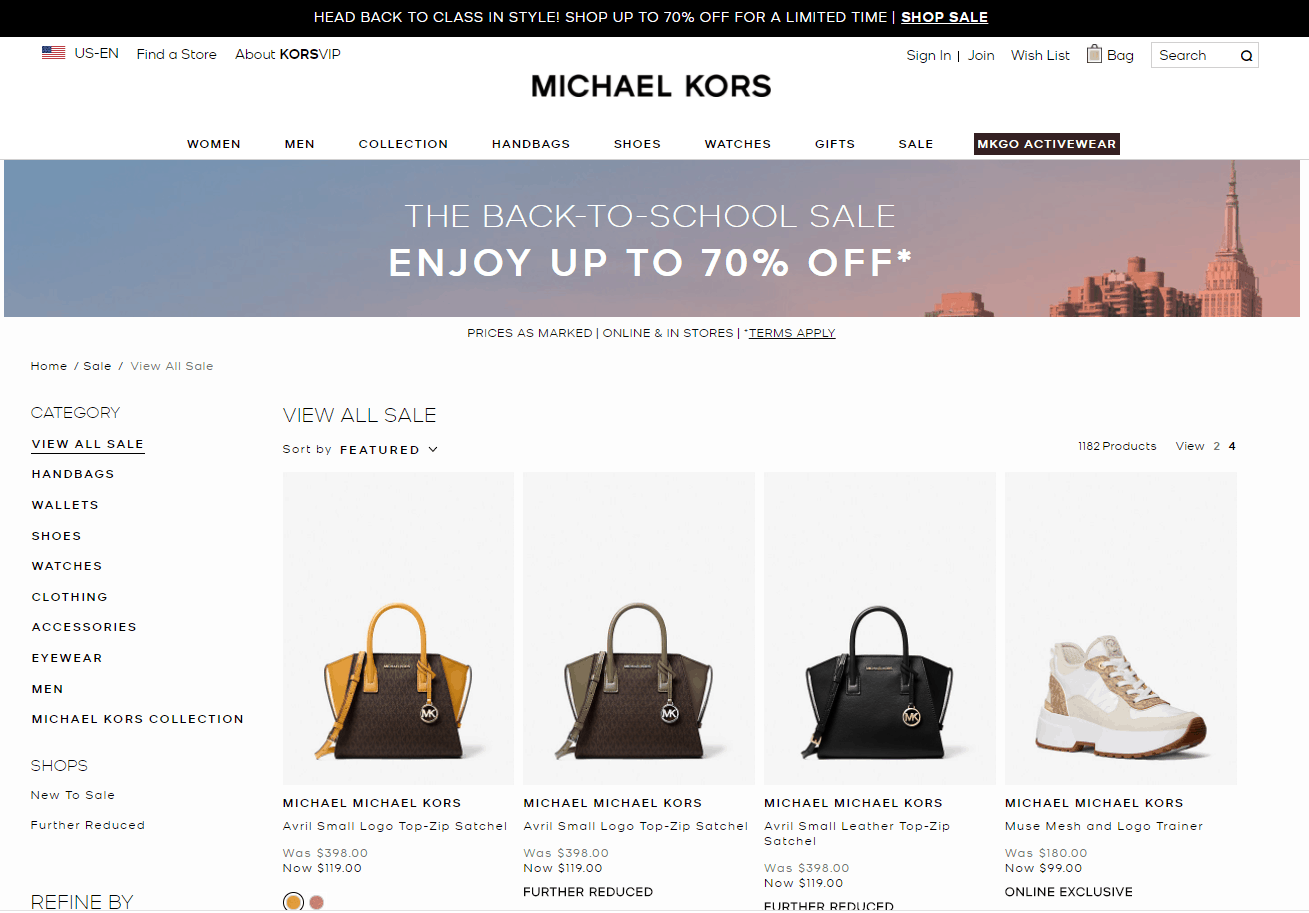 MICHAEL KORS折扣码2026 michaelkors美国官网返校季大促低至3折促销部分用户满0立减