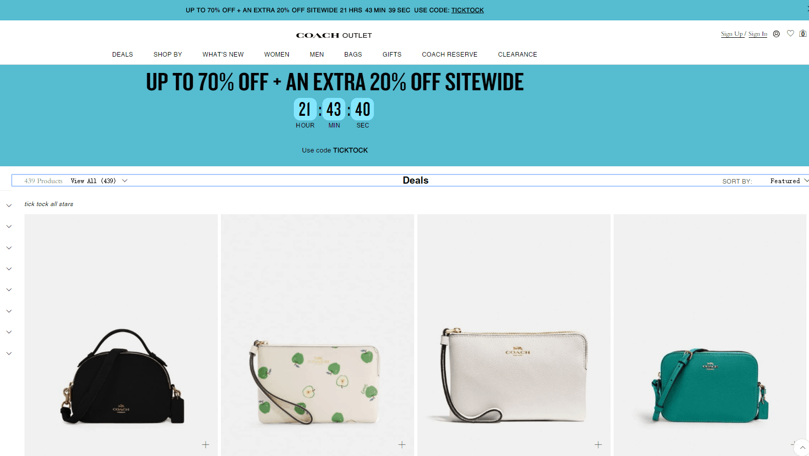 Coach Outlet折扣码2026 蔻驰工厂店精选商品低至3折+额外8折促销限时一天