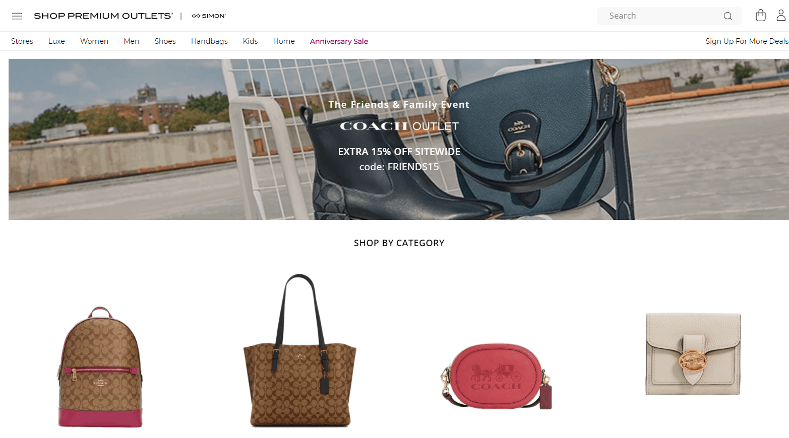 Shop Premium Outlets优惠码2026 Coach蔻驰专场低至3折+额外85折促销美国免邮