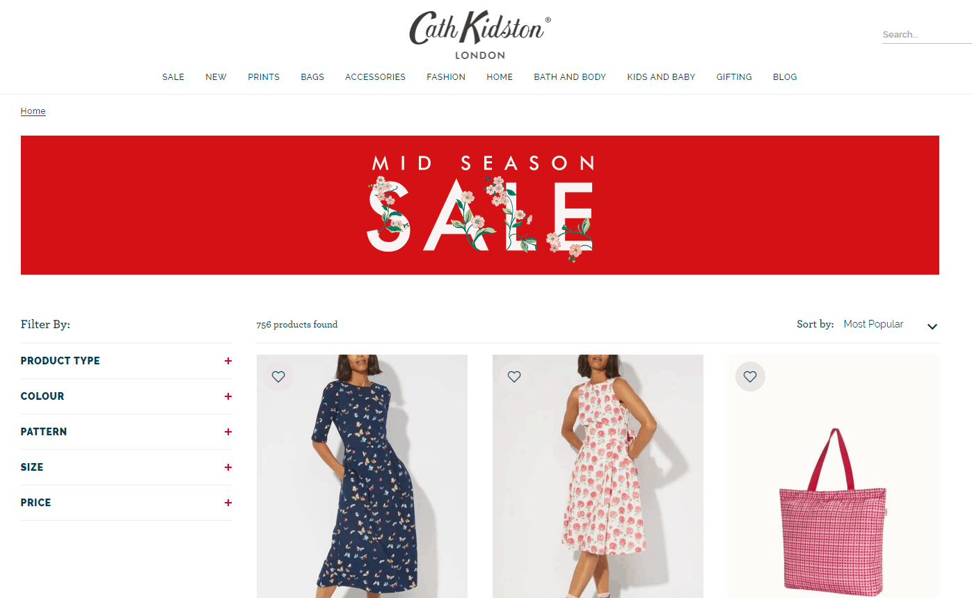 Cath Kidston折扣码2026 cathkidston英国官网现有精选商品低至5折促销满额免邮
