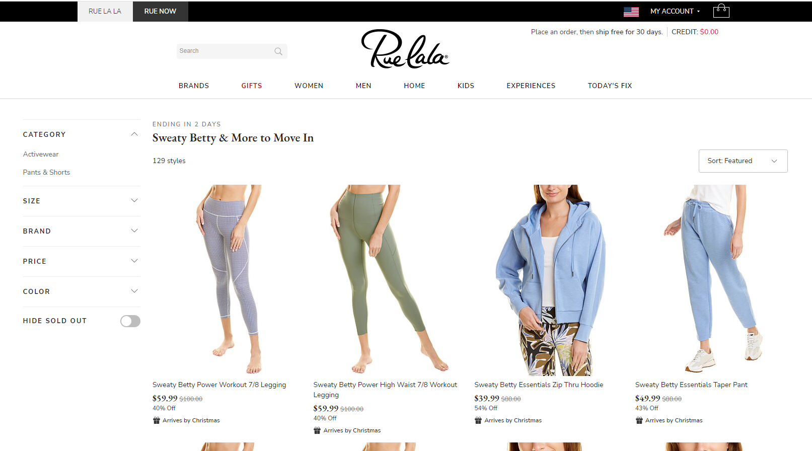 Rue La La折扣码2026 ruelala美国官网运动服饰专区低至4折促销 可直邮中国