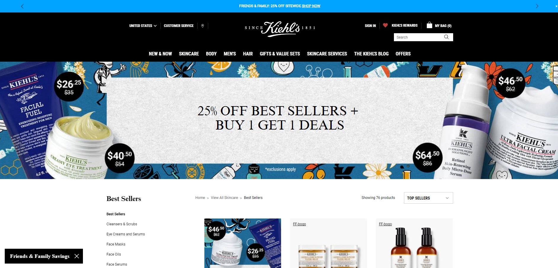 Kiehl’s折扣码2026 科颜氏美国官网精选护肤买一送一促销 订单满5送3件好礼